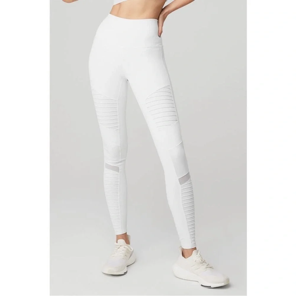 Alo High-Waist Moto Legging in White/White Glossy